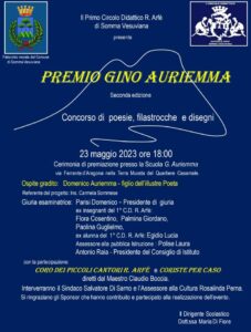 Cerimonia conclusiva del Premio letterario Gino Auriemma – 2^ Edizione Passeggiando per le vie dell’antico Borgo Casamale, il 23 maggio, alle ore 18:00